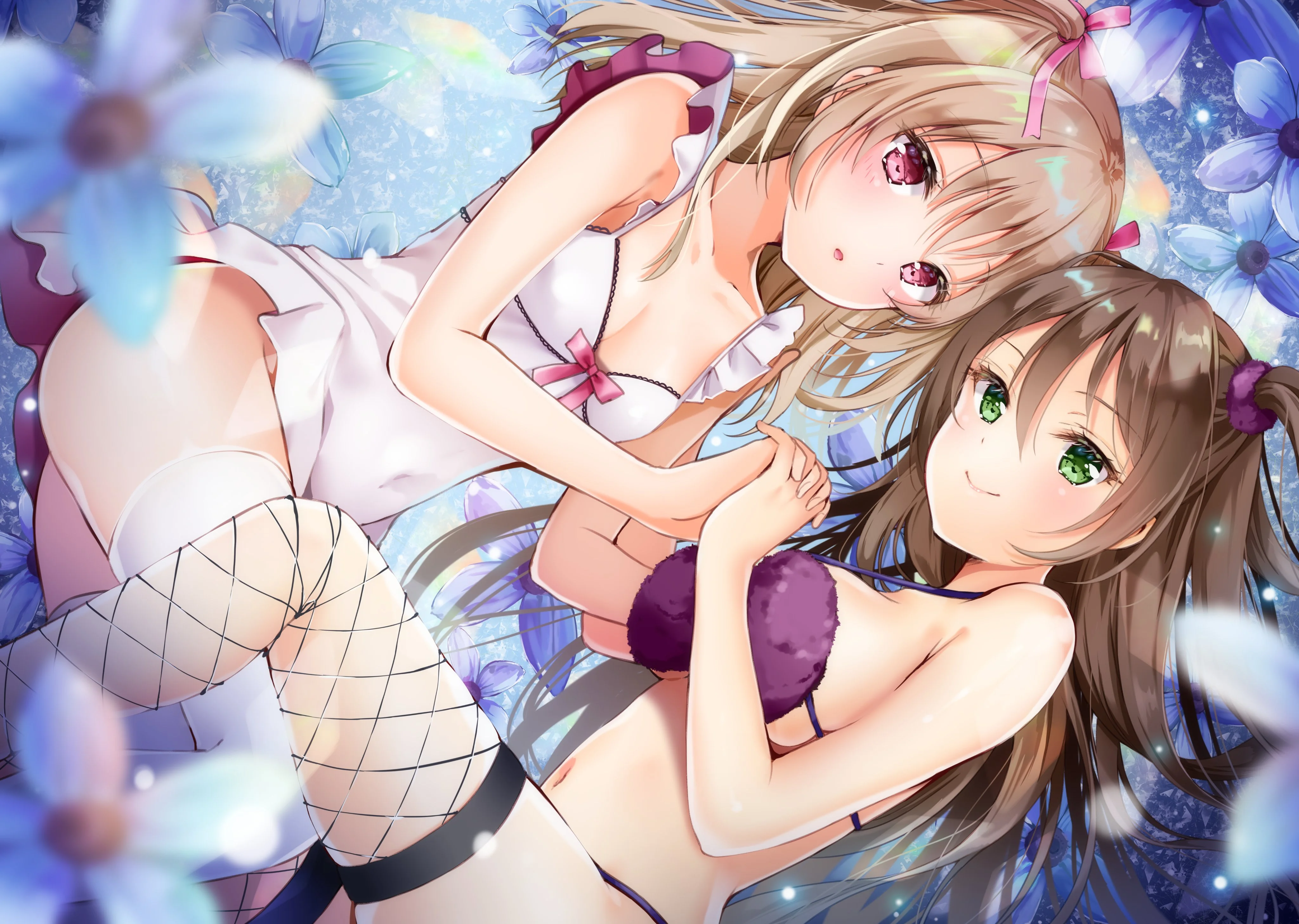 yande.re 624794 bra cleavage fishnets lingerie pantsu skirt_lift thighhighs yoshida_iyo.webp