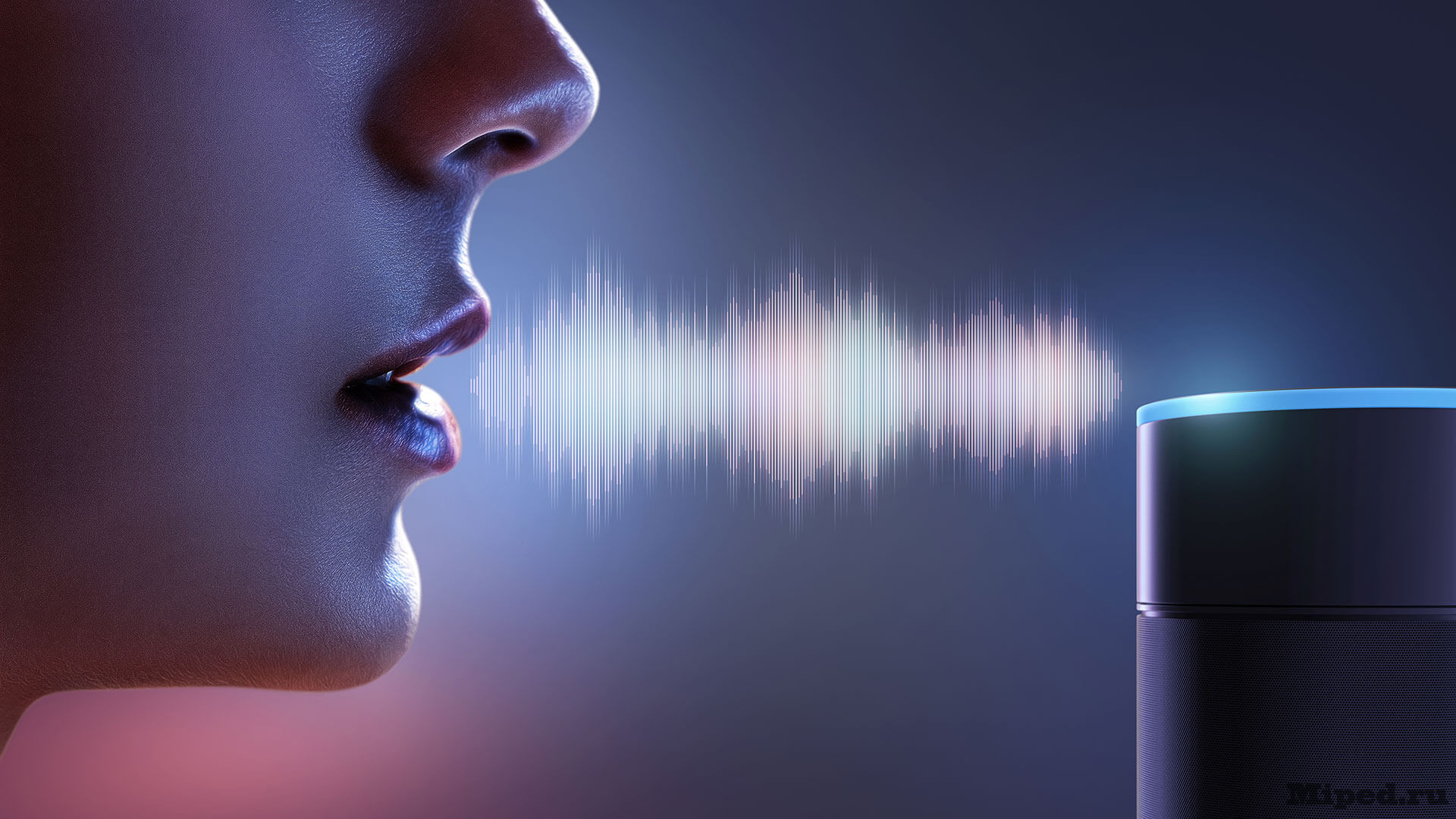 Звук голосового помощника. Идентификация по голосу. Распознавание речи. Биометрическая аутентификация по голосу. Биометрический сканер голоса.